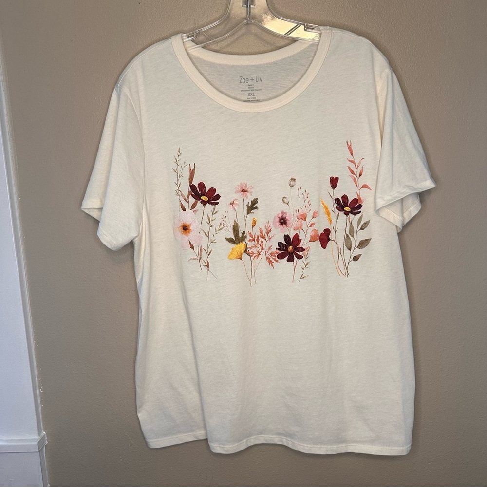 Zoe + Liv Cream Floral Short Sleeve Tee Size XXL